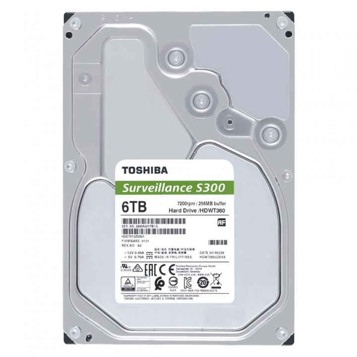 Жесткий диск для видеонаблюдения HDD 6Tb TOSHIBA S300 SATA 6Gb/s 7200rpm 256Mb 3.5" HDWT360UZSVA