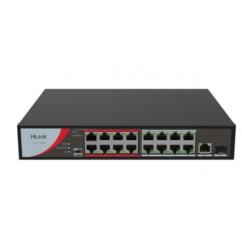 HiLook NS-0318P-130(B) Коммутатор 16-портовый неуправляемый 100 Мбит/с PoE, 1 uplink 1 Гб/с, 1 SFP