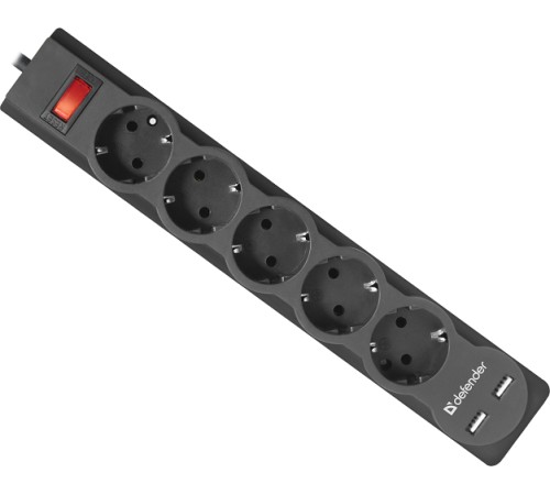 Сетевой фильтр Defender DFS 755 - 5,0 М, 2xUSB, 2.1A, 5 outlets